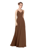 Brown A-Line V-Neck Long Bridesmaid Dress Maria