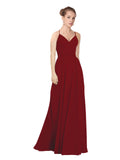 Burgundy A-Line V-Neck Long Bridesmaid Dress Maria