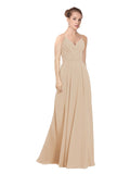 Champagne A-Line V-Neck Long Bridesmaid Dress Maria