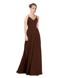 Chocolate A-Line V-Neck Long Bridesmaid Dress Maria