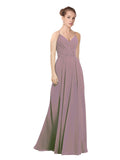 Dusty Rose A-Line V-Neck Long Bridesmaid Dress Maria