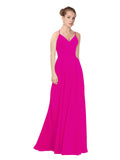 Fuchsia A-Line V-Neck Long Bridesmaid Dress Maria