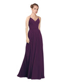 Grape A-Line V-Neck Long Bridesmaid Dress Maria