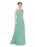 Jade A-Line V-Neck Long Bridesmaid Dress Maria