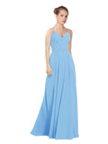 Periwinkle A-Line V-Neck Long Bridesmaid Dress Maria