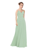 Sage A-Line V-Neck Long Bridesmaid Dress Maria