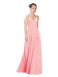 Salmon A-Line V-Neck Long Bridesmaid Dress Maria