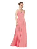 Watermelon A-Line V-Neck Long Bridesmaid Dress Maria