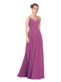 Wild Berry A-Line V-Neck Long Bridesmaid Dress Maria