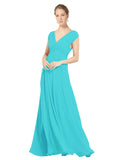 Aqua A-Line V-Neck Sleeveless Long Bridesmaid Dress Faith