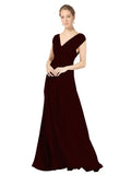 Burgundy Gold A-Line V-Neck Sleeveless Long Bridesmaid Dress Faith