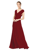 Burgundy A-Line V-Neck Sleeveless Long Bridesmaid Dress Faith