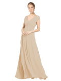 Champagne A-Line V-Neck Sleeveless Long Bridesmaid Dress Faith