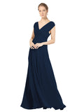 Dark Navy A-Line V-Neck Sleeveless Long Bridesmaid Dress Faith