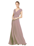 Dusty Rose A-Line V-Neck Sleeveless Long Bridesmaid Dress Faith