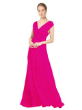 Fuchsia A-Line V-Neck Sleeveless Long Bridesmaid Dress Faith