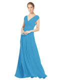 Peacock Blue A-Line V-Neck Sleeveless Long Bridesmaid Dress Faith