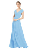 Periwinkle A-Line V-Neck Sleeveless Long Bridesmaid Dress Faith