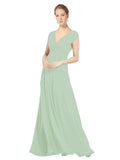 Sage A-Line V-Neck Sleeveless Long Bridesmaid Dress Faith