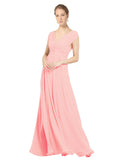 Salmon A-Line V-Neck Sleeveless Long Bridesmaid Dress Faith