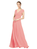 Watermelon A-Line V-Neck Sleeveless Long Bridesmaid Dress Faith