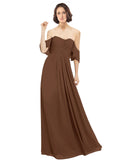 Brown A-Line Off the Shoulder Off the Shoulder Long Bridesmaid Dress Katherine