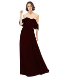 Burgundy Gold A-Line Off the Shoulder Off the Shoulder Long Bridesmaid Dress Katherine