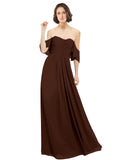 Chocolate A-Line Off the Shoulder Off the Shoulder Long Bridesmaid Dress Katherine