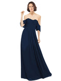 Dark Navy A-Line Off the Shoulder Off the Shoulder Long Bridesmaid Dress Katherine