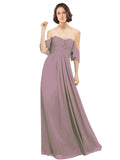 Dusty Rose A-Line Off the Shoulder Off the Shoulder Long Bridesmaid Dress Katherine