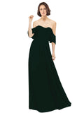 Ever Green A-Line Off the Shoulder Off the Shoulder Long Bridesmaid Dress Katherine