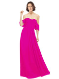 Fuchsia A-Line Off the Shoulder Off the Shoulder Long Bridesmaid Dress Katherine