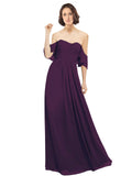 Grape A-Line Off the Shoulder Off the Shoulder Long Bridesmaid Dress Katherine