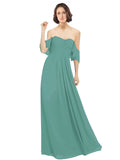 Icelandic Silver A-Line Off the Shoulder Off the Shoulder Long Bridesmaid Dress Katherine