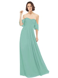 Jade A-Line Off the Shoulder Off the Shoulder Long Bridesmaid Dress Katherine