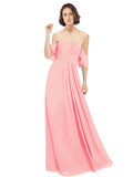 Salmon A-Line Off the Shoulder Off the Shoulder Long Bridesmaid Dress Katherine