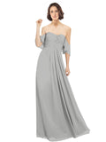 Silver A-Line Off the Shoulder Off the Shoulder Long Bridesmaid Dress Katherine