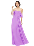 Violet A-Line Off the Shoulder Off the Shoulder Long Bridesmaid Dress Katherine