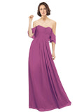 Wild Berry A-Line Off the Shoulder Off the Shoulder Long Bridesmaid Dress Katherine