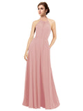 Bliss A-Line Halter Sleeveless Long Bridesmaid Dress Taylor