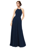 Dark Navy A-Line Halter Sleeveless Long Bridesmaid Dress Taylor