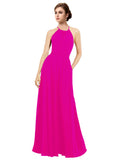 Fuchsia A-Line Halter Sleeveless Long Bridesmaid Dress Taylor