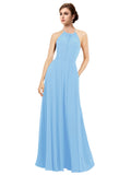 Periwinkle A-Line Halter Sleeveless Long Bridesmaid Dress Taylor