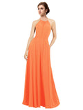 Tangerine Tango A-Line Halter Sleeveless Long Bridesmaid Dress Taylor