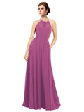 Wild Berry A-Line Halter Sleeveless Long Bridesmaid Dress Taylor