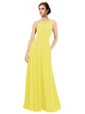 Yellow A-Line Halter Sleeveless Long Bridesmaid Dress Taylor