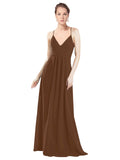 Brown A-Line V-Neck Spaghetti Straps Long Bridesmaid Dress Hadley