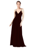 Burgundy Gold A-Line V-Neck Spaghetti Straps Long Bridesmaid Dress Hadley