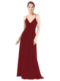 Burgundy A-Line V-Neck Spaghetti Straps Long Bridesmaid Dress Hadley