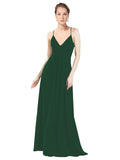 Dark Green A-Line V-Neck Spaghetti Straps Long Bridesmaid Dress Hadley